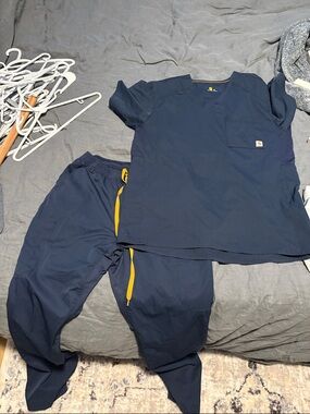 Carhartt Navy Medical Scrub Set with Yellow Drawcord